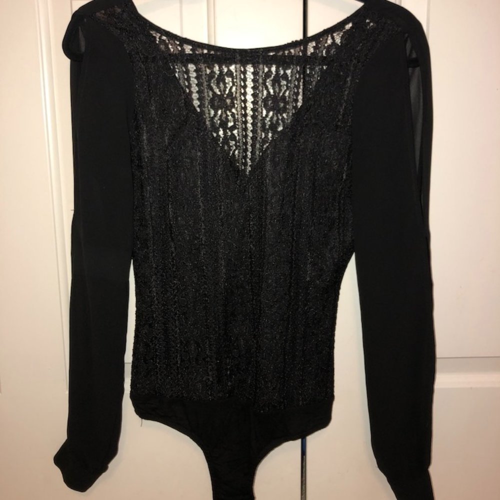 Black lace long sleeve body suit